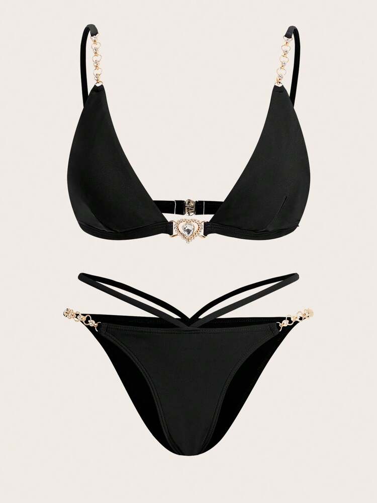 Women's Chain Decoration Hollow Out Bikini Set Summer Beach