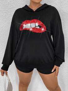 Flirla Sweatshirt ukuran plus - Hitam - View 4