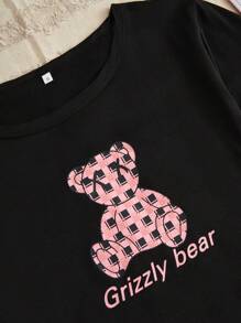 Ensemble de pyjama femme à manches courtes avec imprimé d'ours de bande dessinée
