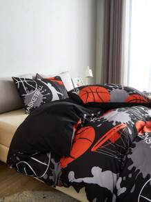 3pcs Black Sport Basketball Pattern Duvet Cover Set, Modern Fabric Bedding Set For Home Gaming Bedding Set Duvet Cover Set 3 Pieces Printed  Room Decorations Comforter Cover Soft Microfiber Duvet Cover For 2 Pillowcases No Comforter For All Seasons Domitory Bedding Back School Bedding - Black - View 8
