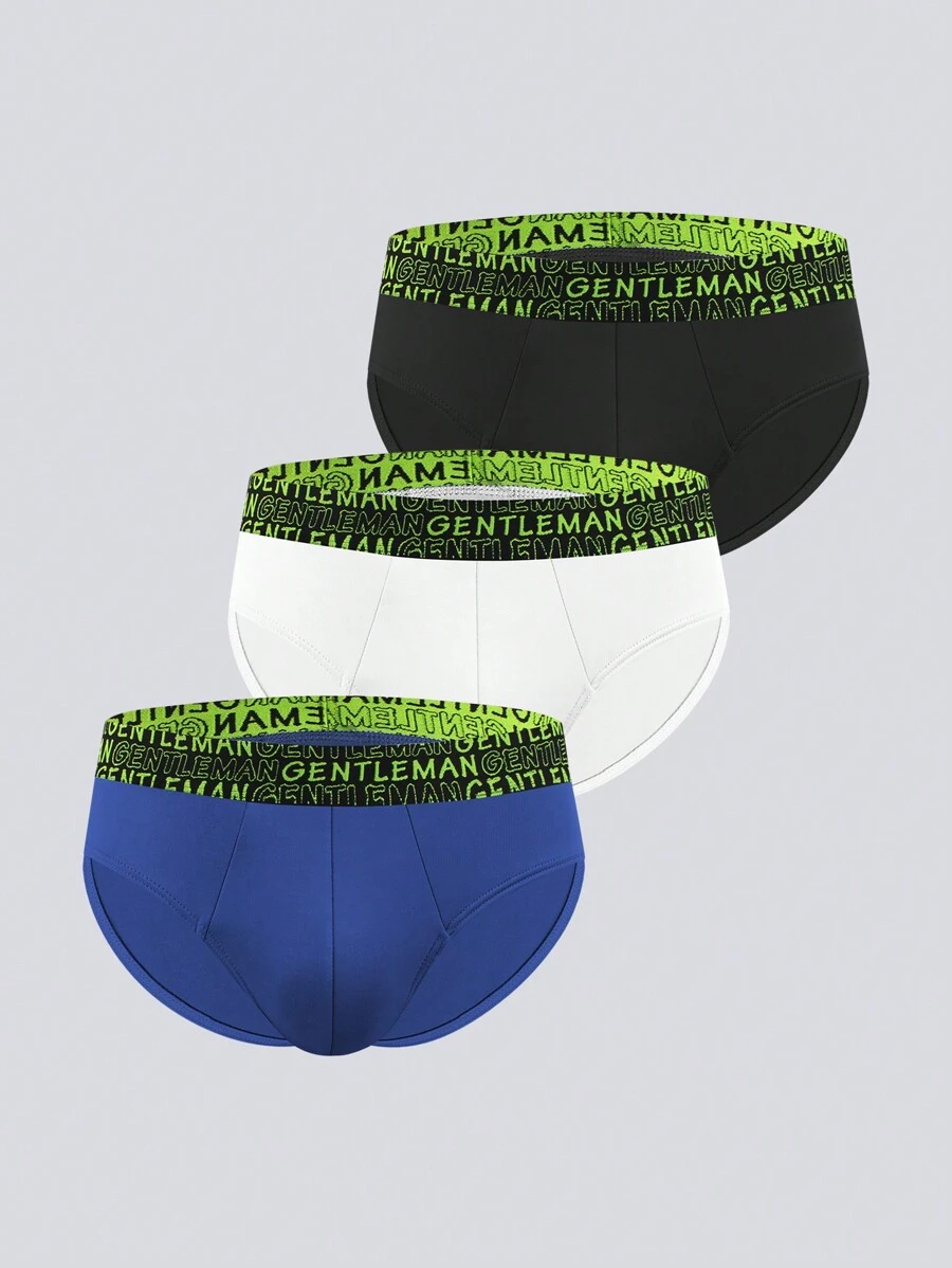 男士3入組字母圖案三角設計內衣褲 - 彩色 - 查看 1