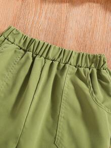 Conjunto De Pantalones Cortos Con Cintura Elástica Y Top Con Mangas Abullonadas Y Bordado De Ojales Para Niña Tween - Blanco - Ver 5