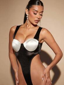 Hauture Sáng bóng Khối màu Cao eo Áo liền quần chặt - Nhiều màu - Xem 1