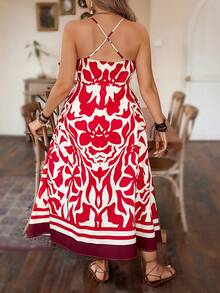 SHEIN Holidaya 大尺碼女款花卉印花吊帶連身裙 - 彩色 - 查看 2