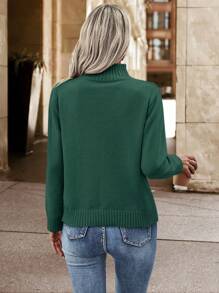 SHEIN LUNE Women'S Stand Collar Long Sleeve Sweater - Dark Green - View 2