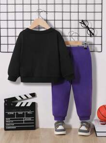 SHEIN Unisex Baby Cartoon Printed Round Neck Long Sleeve Sweatshirt And Trousers Set With Footies - Multicolor - View 4