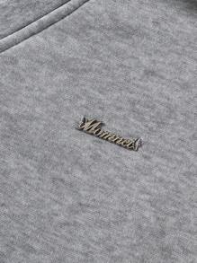 Flirla 大尺碼女款字母印花貼布立領套頭衫 - 灰色 - 查看 6