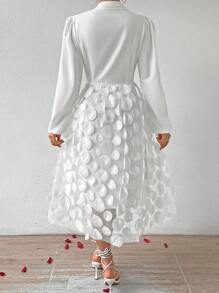 SHEIN Privé Women's Floral Contrast Mesh Tulle Dress - White - View 2