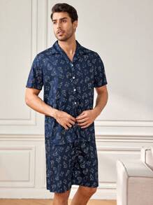Conjunto Completo De Ropa De Casa Con Estampado Para Hombres - Azul - Ver 5