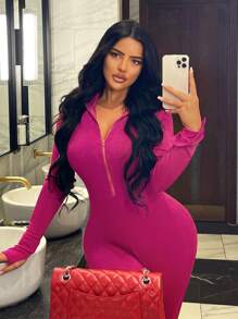 SHEIN SXY 女式露背中空連身衣 - 玫紅色 - 查看 5