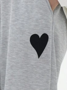 SHEIN Tween 少女心印花運動褲 - 灰色 - 查看 4