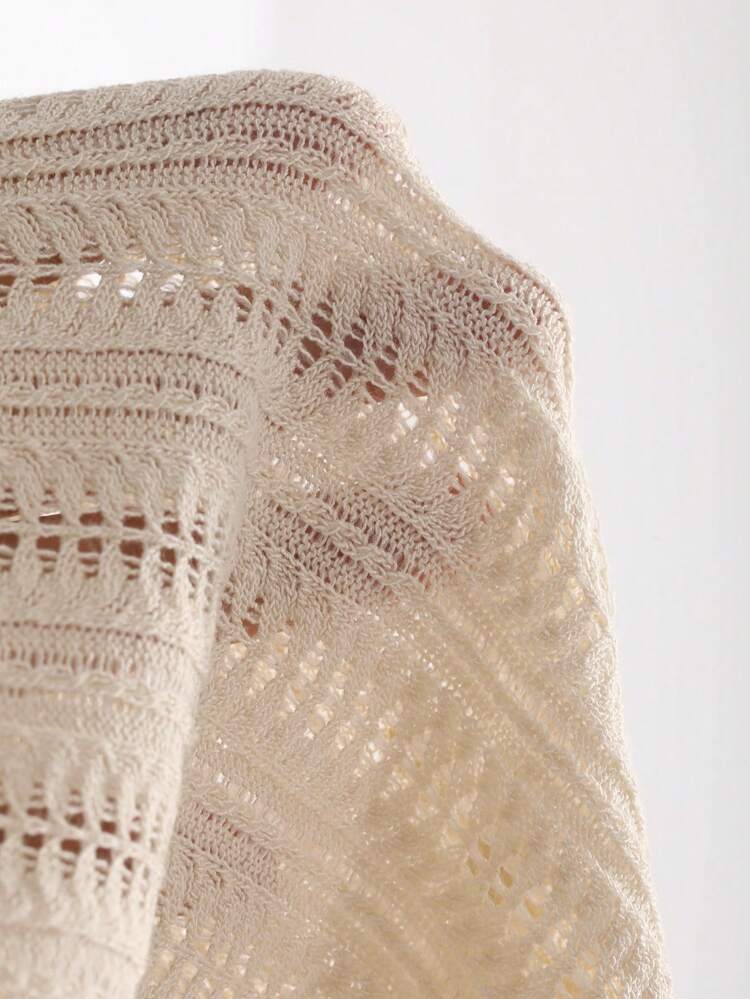 Solid Color Knitted Top With Hollow Out Scalloped Hem