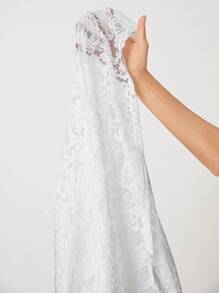 SHEIN Lady Solid Color Lace Asymmetric Hem Wedding Guest Dress - White - View 6