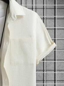 Genlund Men's Textured Short Sleeve Shirt , Button Up Plain All White Shirt , Casual Boyfriend Gift - Apricot - View 4