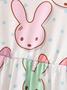 SHEIN Vintaside Kids Young Girl Cartoon Rabbit Head Printed Dress With Ruffle Trim - Multicolor - View 3