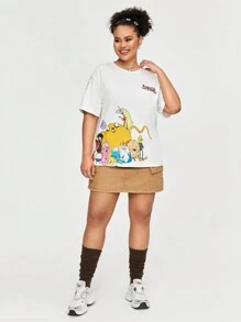 ADVENTURE TIME X SHEIN Camiseta De Talla Grande Con Impresión De Letra De Dibujos Animados - Blanco - Ver 5