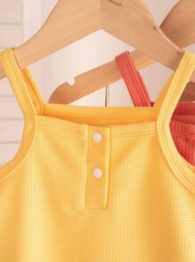 Conjunto de Top cami infantil feminina com botões frontais sem mangas e shorts - Multicolorido - Visão 4