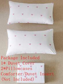 3Pcs/Set White Pink Heart Shaped Love Pattern Print Duvet Cover Set Without Filler Breathable Supersoft All-Season (1pc*Duvet Cover + 2pcs*Pillowcase, No Pillow Core), Soft Two Tone Design Bedding Set For Ideal For Bedroom, Guest Room, Dormitory, 1pc Duvet Cover With 2pcs Pillowcase (Without Filler)Machine Washable King Queen Full Twin Size Domitory Bedding Back School Bedding - White - View 7