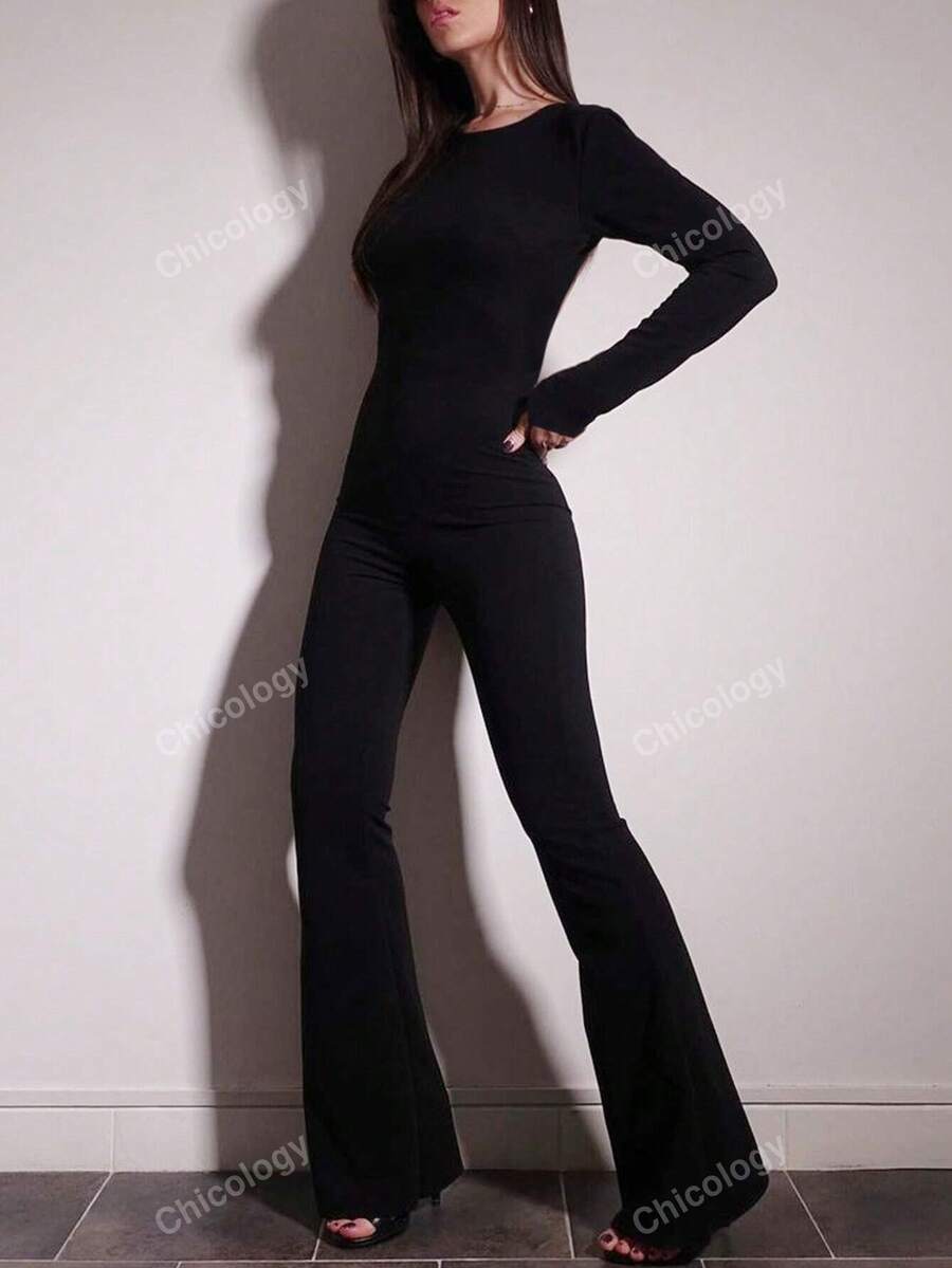 Women'S Solid Color Backless LaceUp Unitard Jumpsuit for Sale