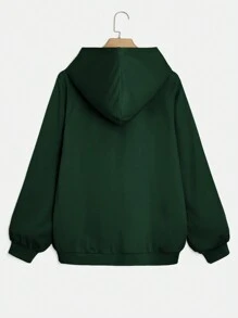 SHEIN EZwear 两件套加大码橄榄绿色字母印花连帽卫衣和慢跑裤套装 - 墨綠色 - 查看 4