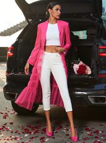 SHEIN Clasi Women's Long Sleeve Jacket With Mesh Contrast Hem - Hot Pink - View 6