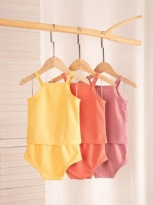 Conjunto de Top cami infantil feminina com botões frontais sem mangas e shorts - Multicolorido - Visão 2