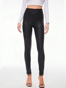 Chất rắn chất liệu da PU Quần bó sát - màu đen - Xem 3