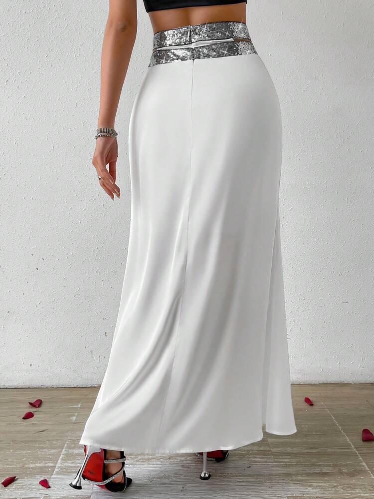 Ladies' Elegant Diamond Decor Waistband Party Dating Skirt