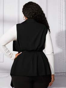 SHEIN CURVE+ 大尺碼女式束帶無袖外套 - 黑色 - 查看 2