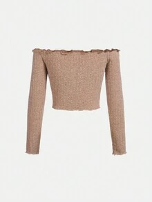 SHEIN 青少女針織排列邊飾無肩長袖t恤2件套裝 - 彩色 - 查看 6