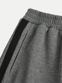 SHEIN Teen Girl Star Print Contrast Striped Side Sweatpants - Grey - View 4