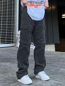 GILIPUR Women's Solid Color Cargo Straight Loose Casual Pants - Dark Grey - View 4