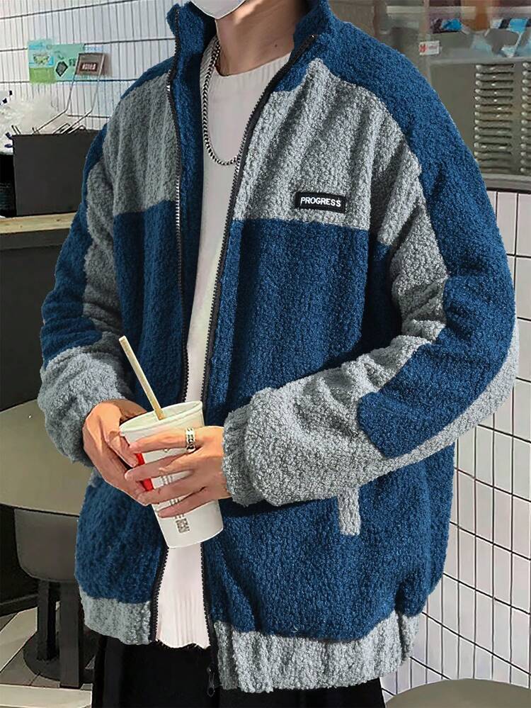 Loose-Fit Men's Patchwork Jacket With Contrast Color Design