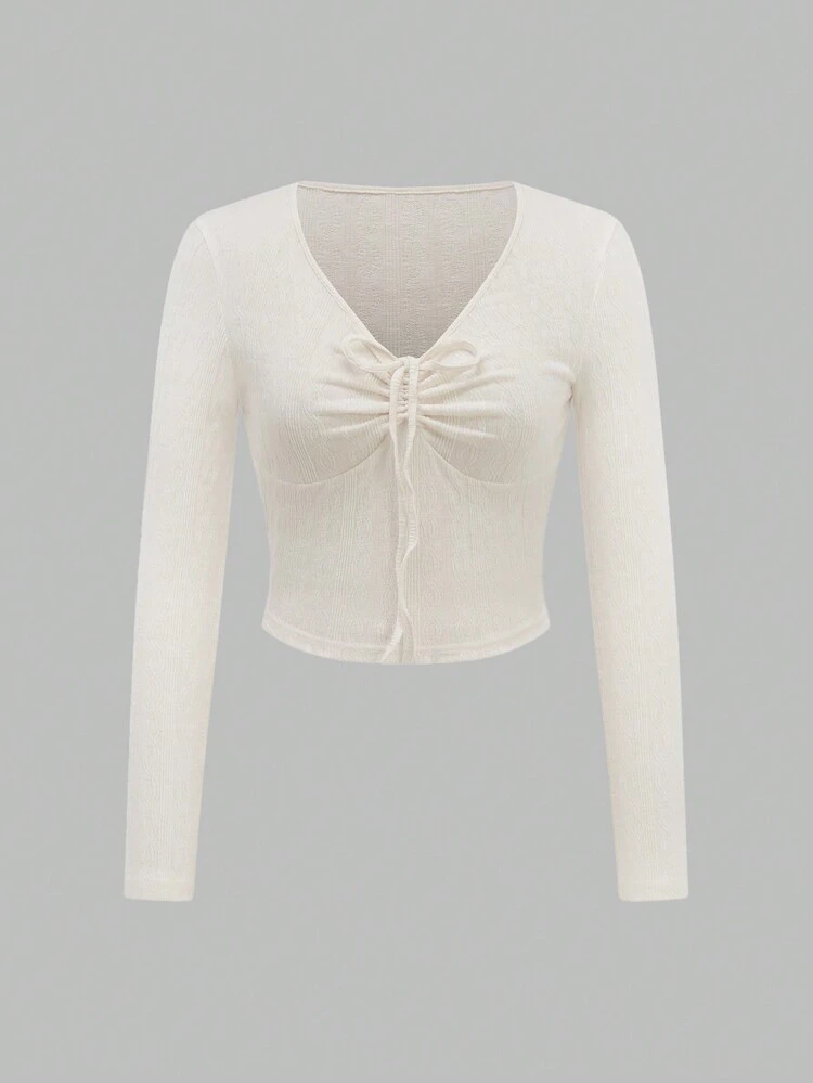 Women's Solid Colored Drawstring T-Shirt Fall Cloth For Women