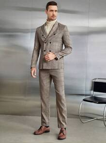 Manfinity VCAY Men's Checkered Double Breasted Suit With Pants - Multicolor - View 2