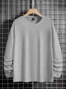 Claim Dot Men's Loose Simple Long Sleeve T-Shirt, Fall - Grey - View 4