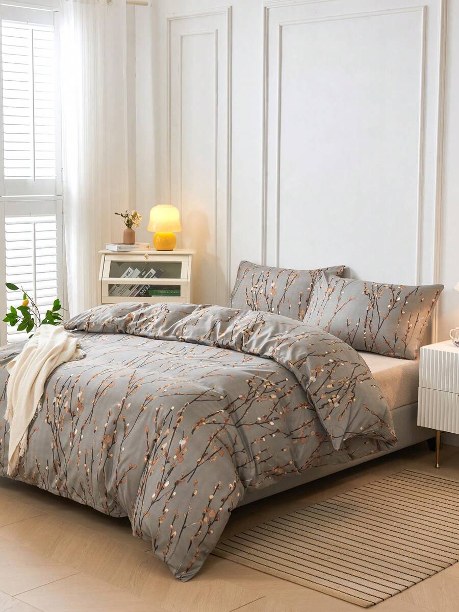 3pcs Tree Branch Duvet Cover Set Without Filler,Simple Washable Duvet Cover Set (1pc Comforter Cover, 2pcs Pillowcase) - Multicolor - View 1