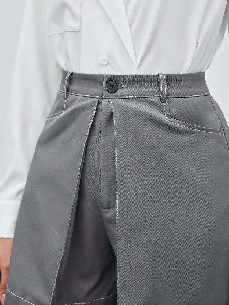 Color Block Contrast Seam Slanted Pocket Shorts