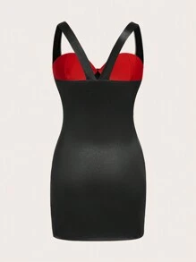 SHEIN ICON Women's Slim Fit Diamond-studded Dress - Multicolor - View 2
