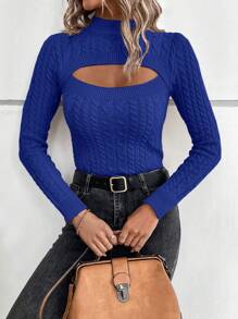 EURMUSE 立領空心針織毛衣 - 寶藍色 - 查看 4