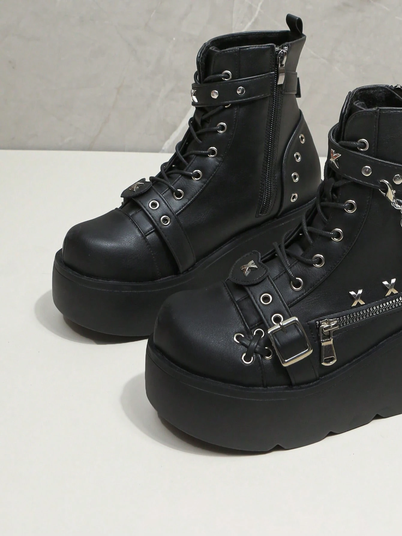 Our Women's New Style Round Toe Gothic Punk Buckled Ankle Boots