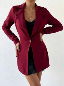 EURMUSE Notched Collar Double Breasted Suit - Burgundy - View 1