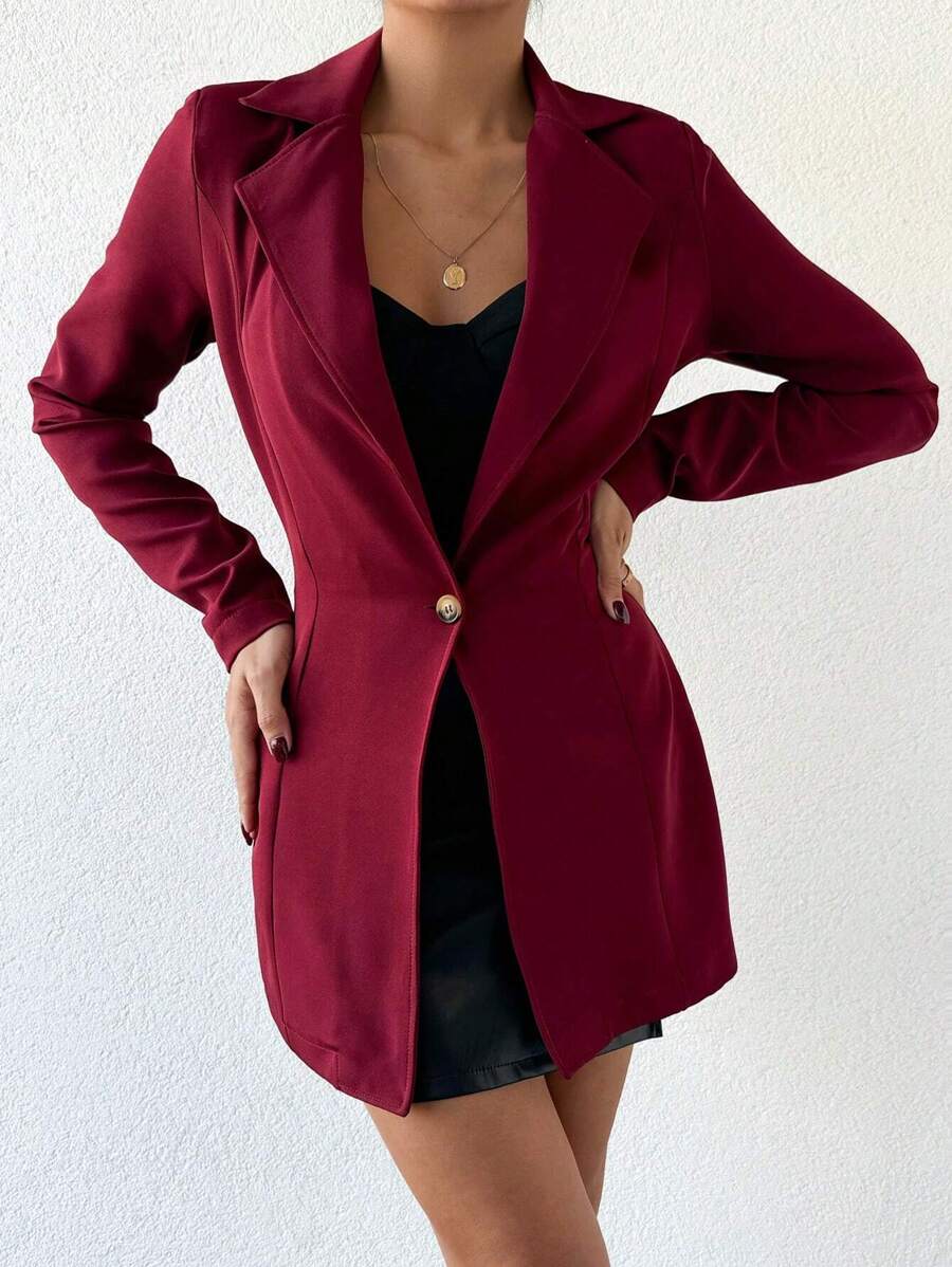 EURMUSE Notched Collar Double Breasted Suit - Burgundy - View 1