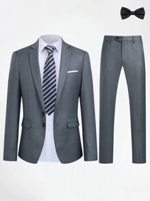 CLOUDSTYLE Men's Notched Lapel Long Sleeve Suit Jacket And Pants Set