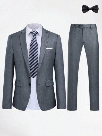 CLOUDSTYLE Men's Notched Lapel Long Sleeve Suit Jacket And Pants Set