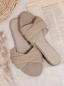 SHUZIA Của phụ nữ Màu thuần Dệt Dép phẳng - Màu be - Xem 2