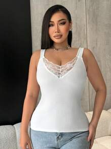SHEIN SXY 蕾絲拼接吊帶上衣 - 白色 - 查看 4