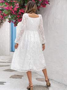 SHEIN VCAY Ladies' Solid Color White  Dress With Sweetheart Collar - White - View 2