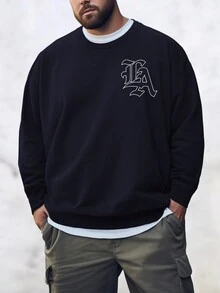 Manfinity 男裝加大碼印字運動衫,長袖 - 藏蓝色 - 查看 1