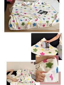 ROMWE Kawaii 雙面印花絨布卡通星星圖案便攜式沙發/客廳暖毯 - 彩色 - 查看 2